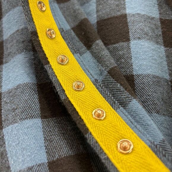 Eleven Stitch Design Medium Blue Black Plaid Button-Up Shirt Lagenlook Relaxed‎ - Picture 4 of 10